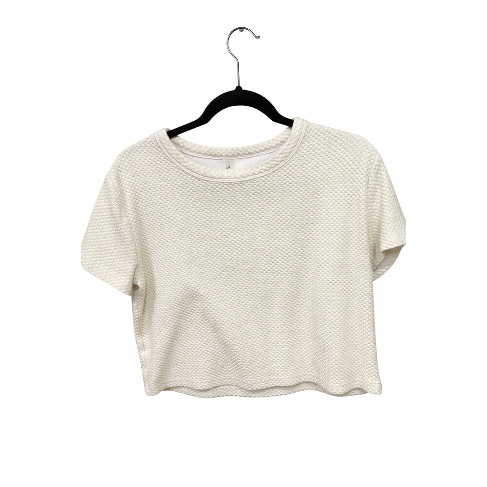 Lou & Grey Gingham Jacquard Cropped Tee Small Textured Boxy Preppy Quiet Luxury - Picture 4 of 10